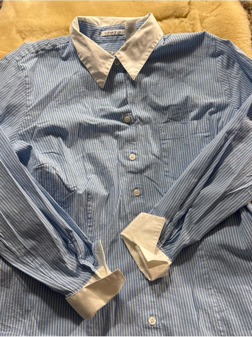 Emma James Light Blue Pinstripe Button-Up with White Collar & Cuffs